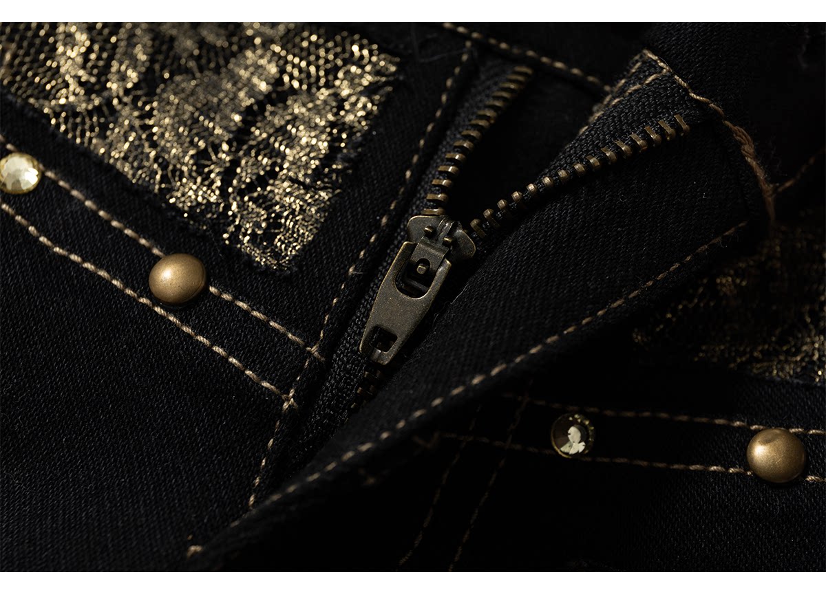 Embroidery Low Rise Straight Denim Jeans