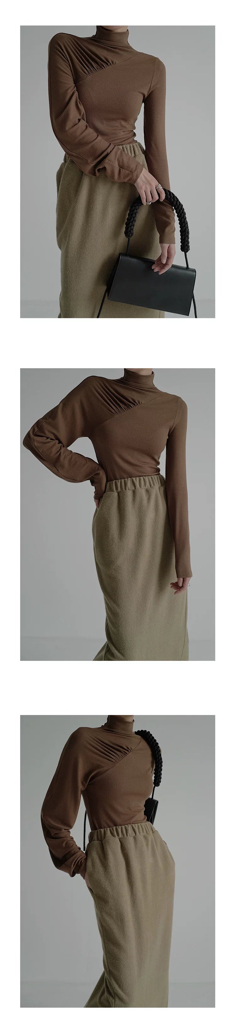 Stand Neck Asymmetric Long Sleeve Knit Top