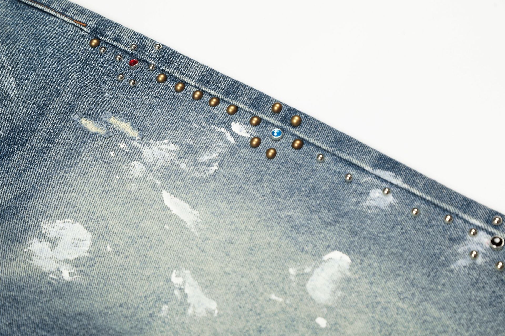 Paint Splatter Curved Denim Jeans