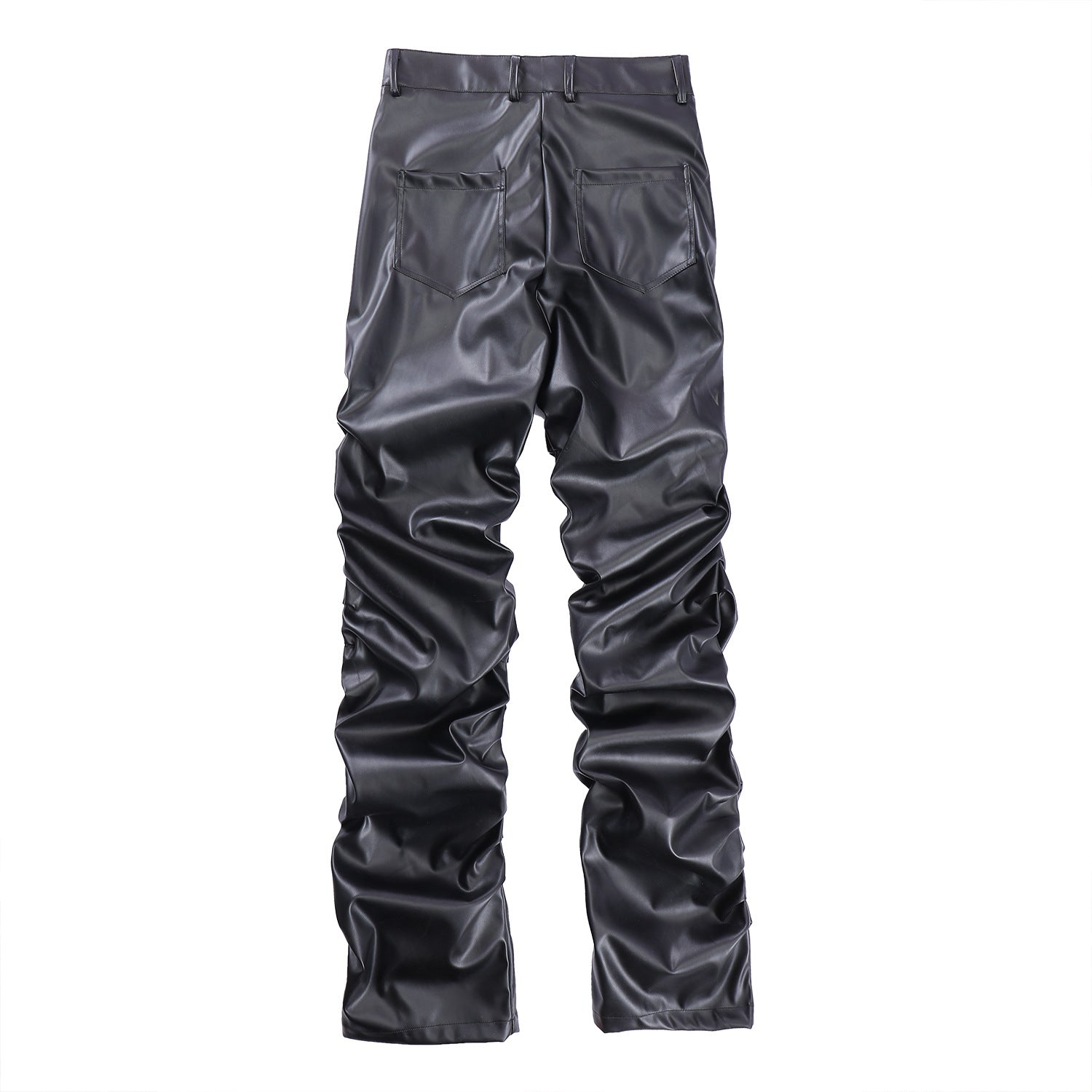 PU Leather Pleats Straight Pants