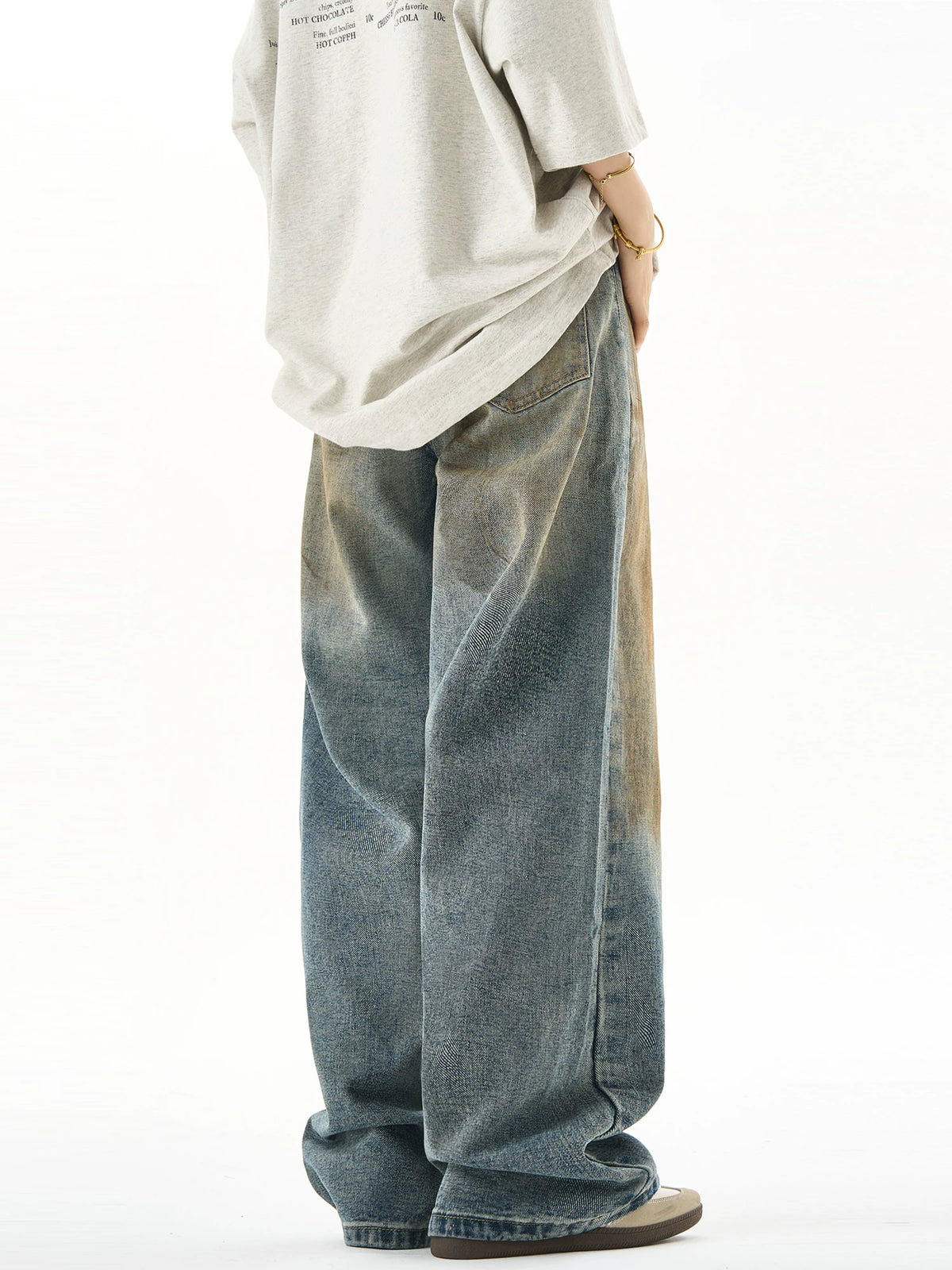 Washed Wide-Leg Straight Denim Jeans