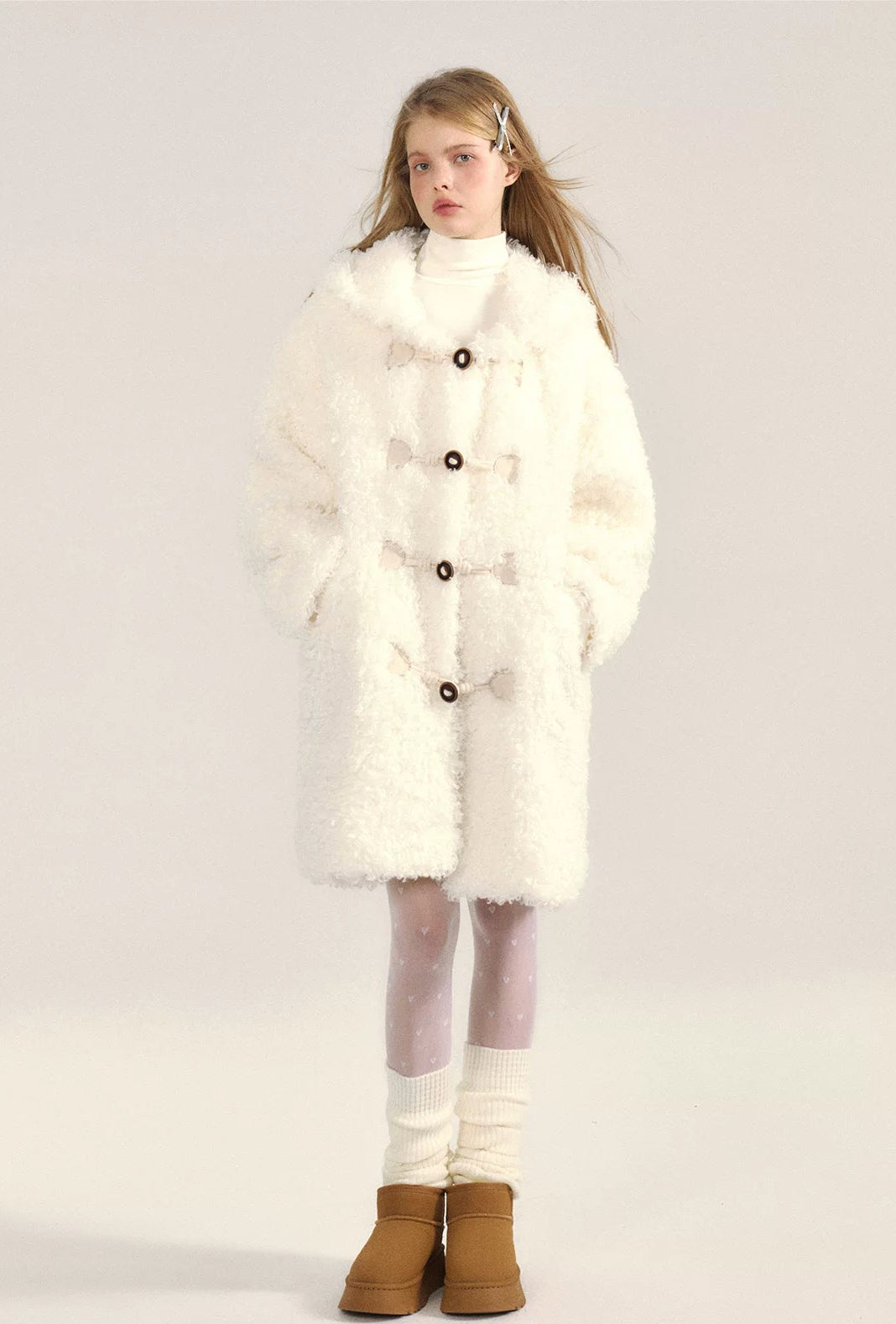 White Furry Sherpa Hooded Coat