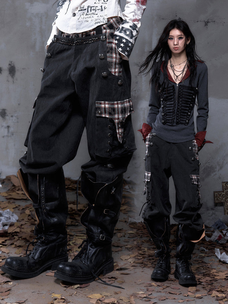 Panel Design Multi-Pocket Tapered Pants