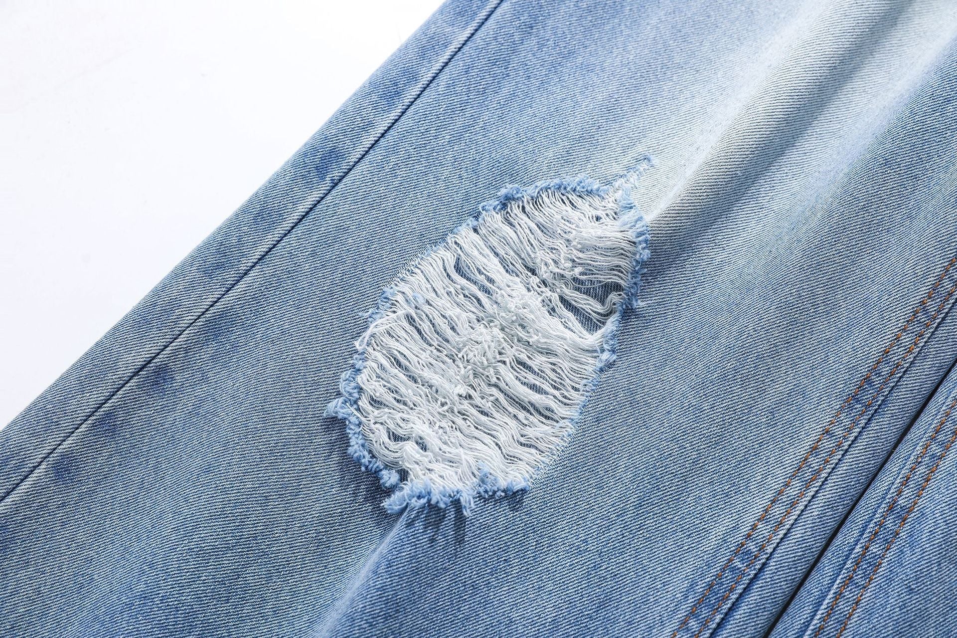 Washed Damage Wide Leg Flare Denim Jeans