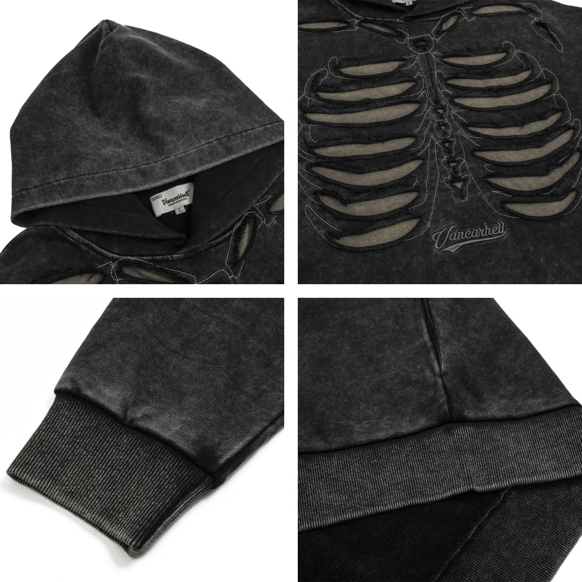 Felpa con cappuccio oversize con scheletro Patchwork Damage