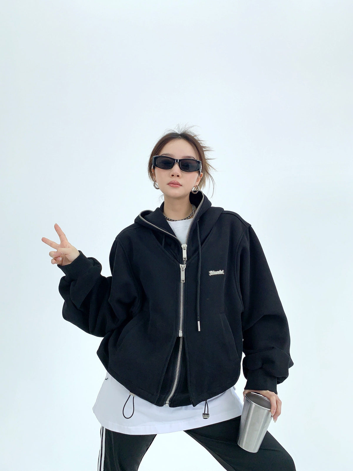Fake Layered Zipper Hoodie