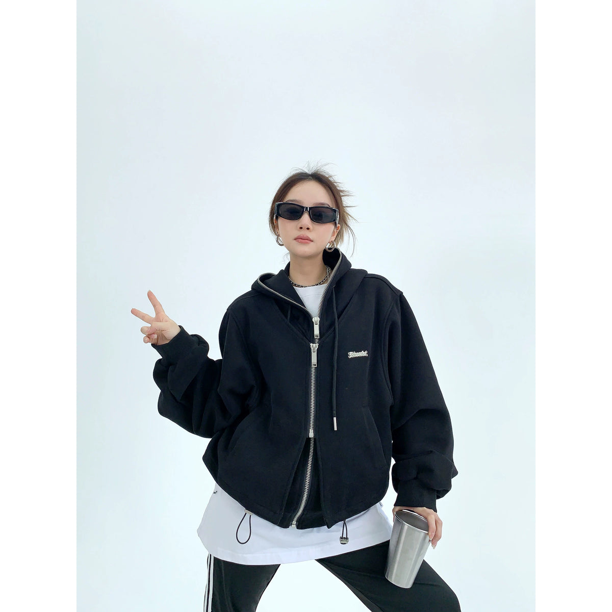 Fake Layered Zipper Hoodie