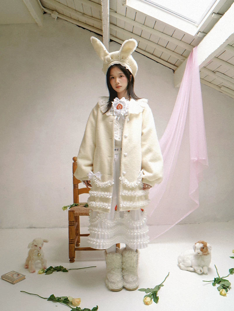 Lace Bow Puff Sleeve Coat