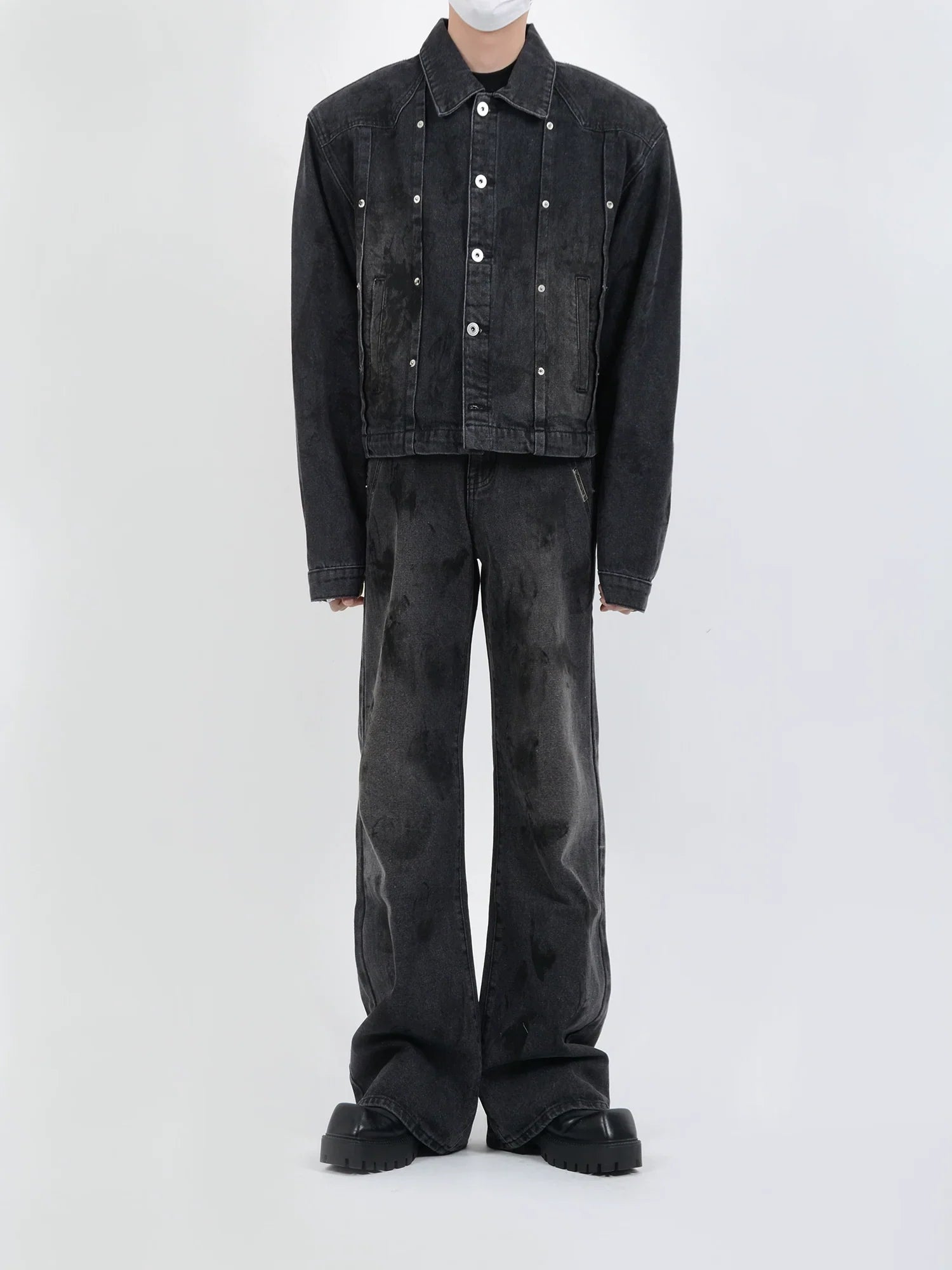 Wash Denim Jacket & Wide Leg Straight Denim Jeans Setup