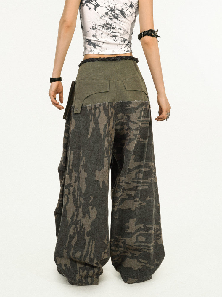 Heavy Craft Camouflage Multi-Pocket Wide Leg Cargo Pants