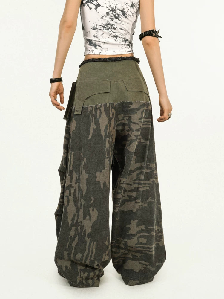 Heavy Craft Camouflage Multi-Pocket Wide Leg Cargo Pants