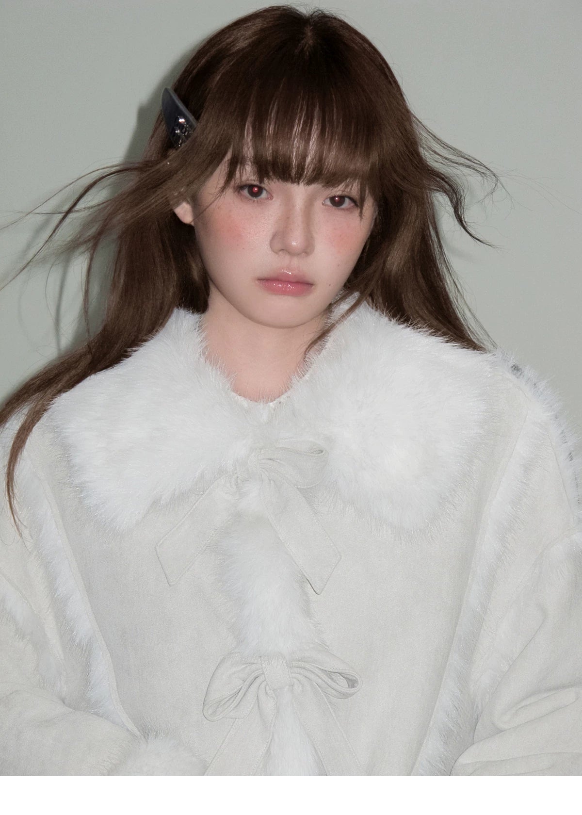 Bow Detail Fake Fur Trimmed Coat