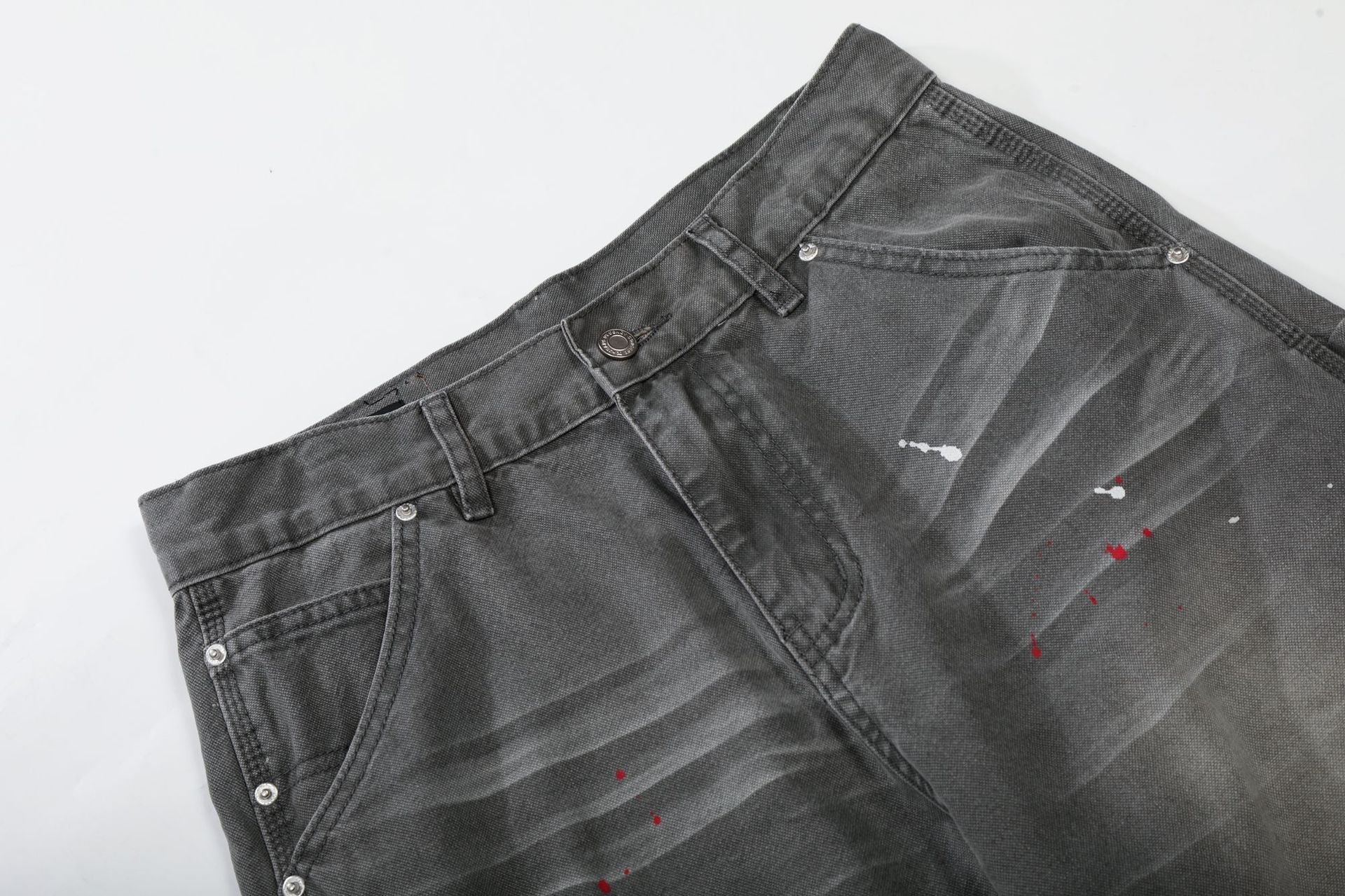 Whisker Ink Splash Curved Wide Leg Denim Jeans