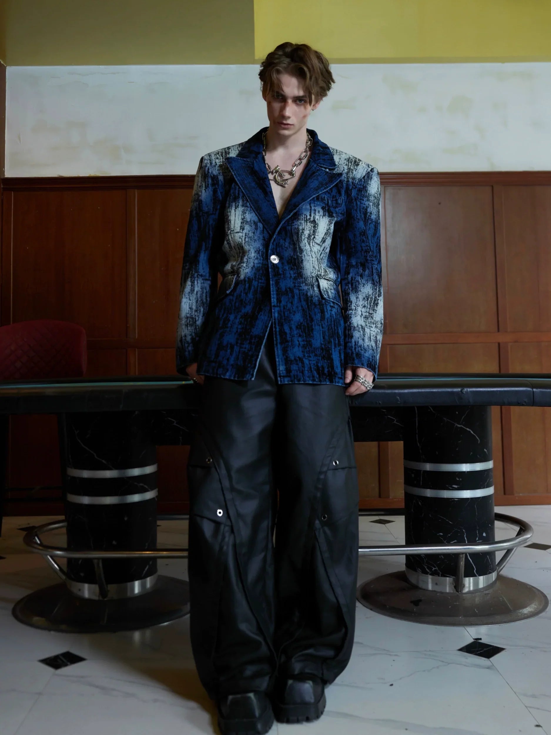 Tie Dye Vintage Design Shoulder Pad Denim Jacket