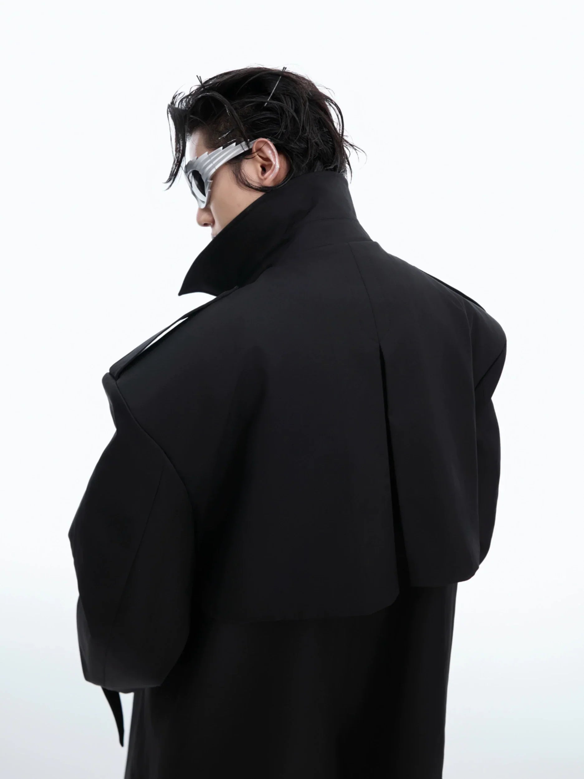Fake Layered Shoulder Pad Long Coat