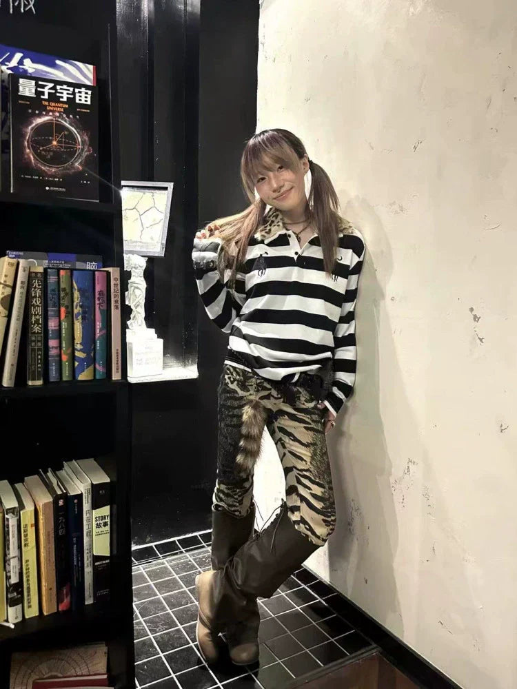 Embroidery Detachable Fur Collar Long Sleeve Polo Shirt