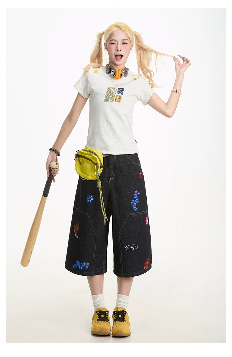 Fun Embroidered Denim Jort