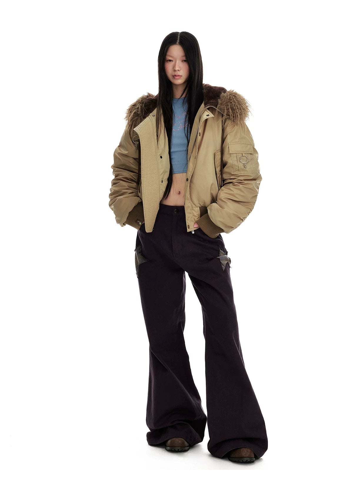 Hooded Fur-Collar White Duck Down Jacket