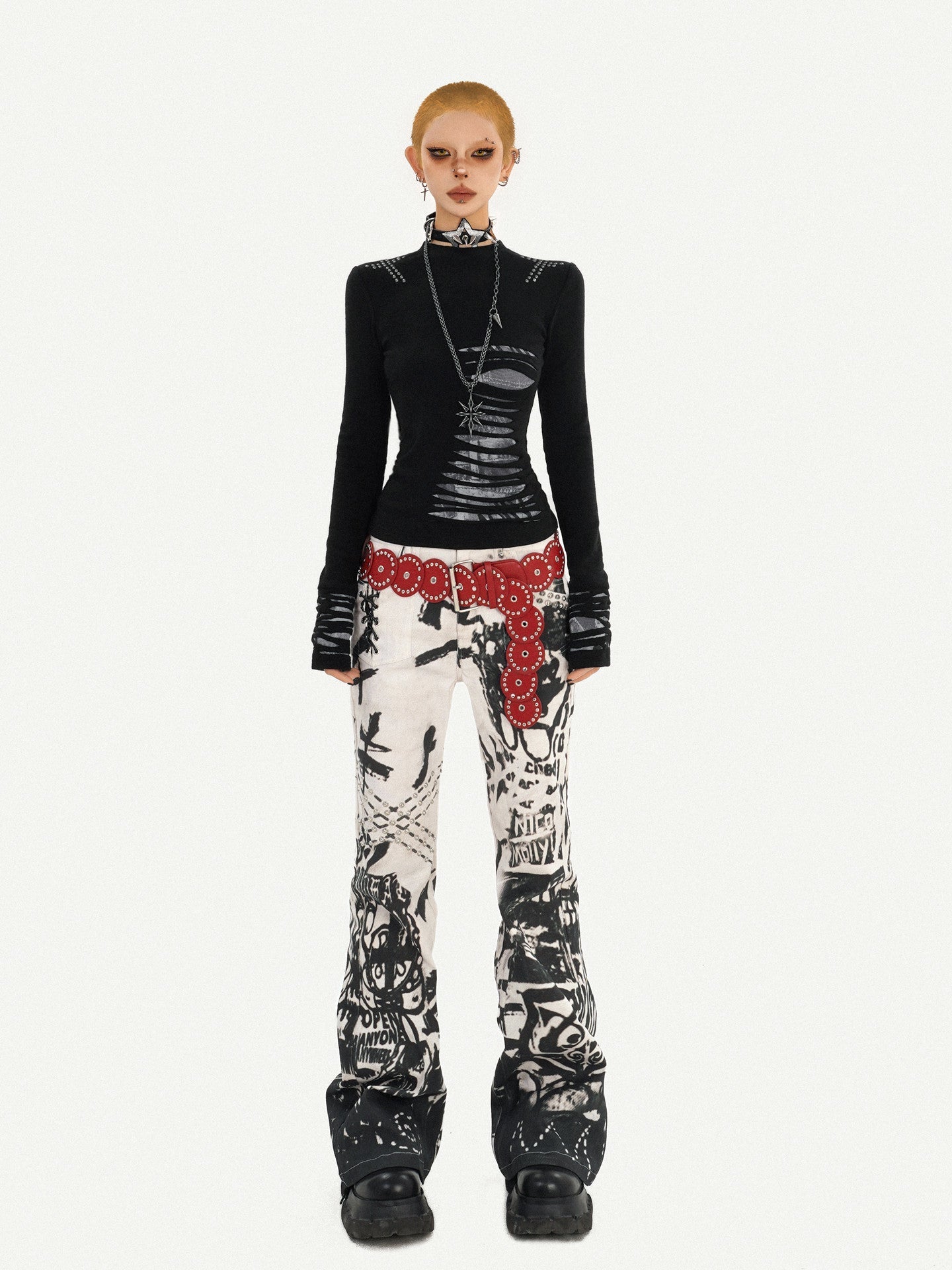 Ink Print Design Denim Jeans