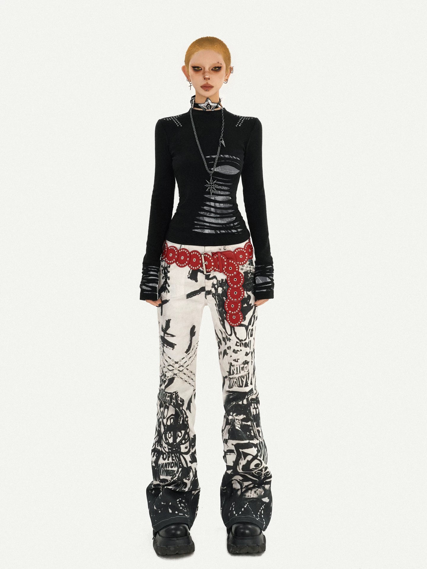 Ink Print Design Denim Jeans