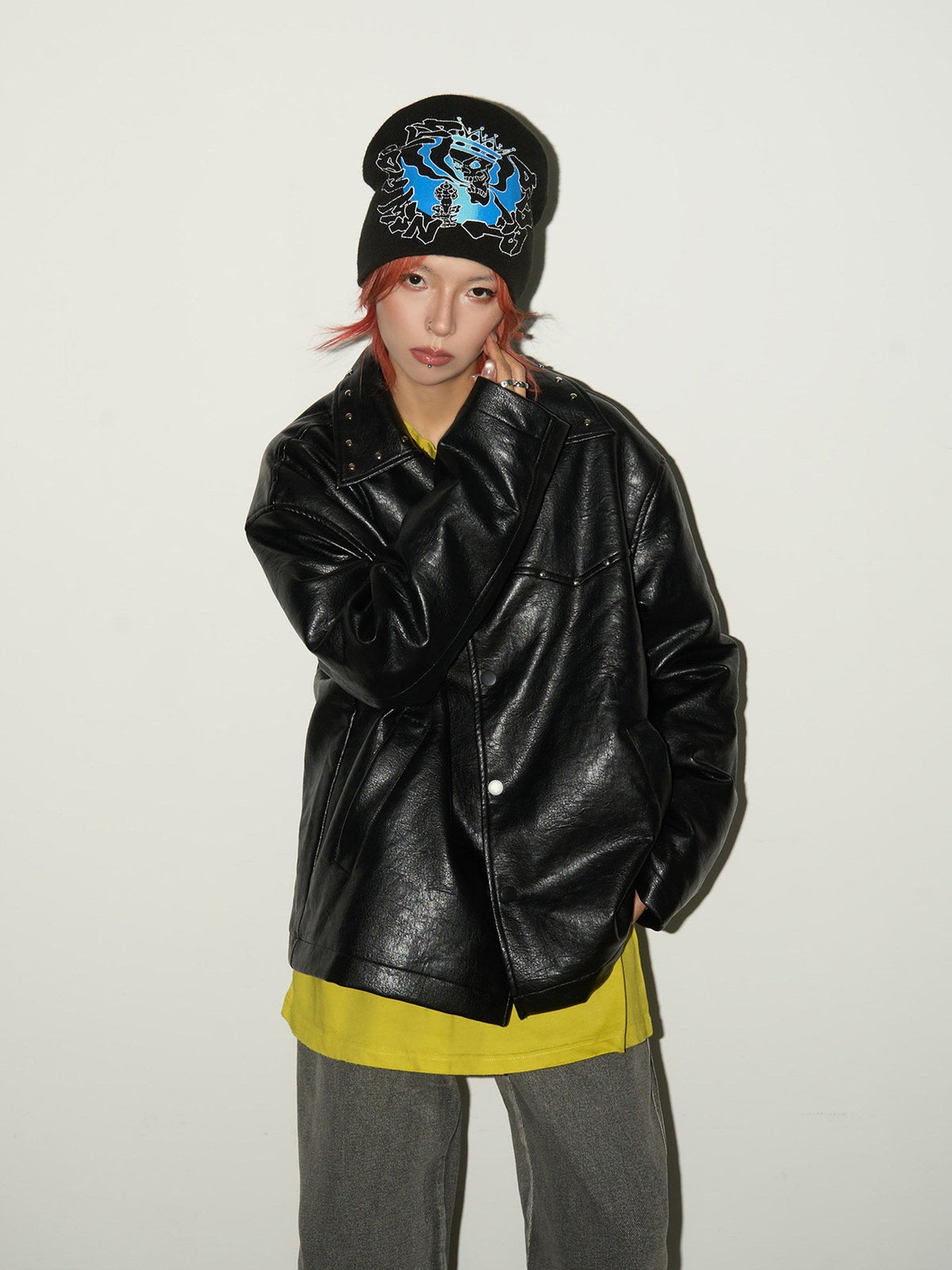 Studs Panel PU Leather Jacket