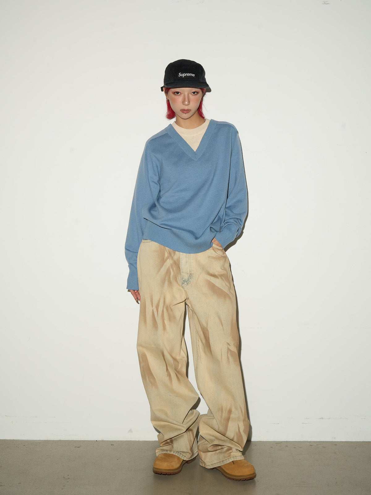 Tie-Dye Washed Damage Wide Leg Denim Jeans