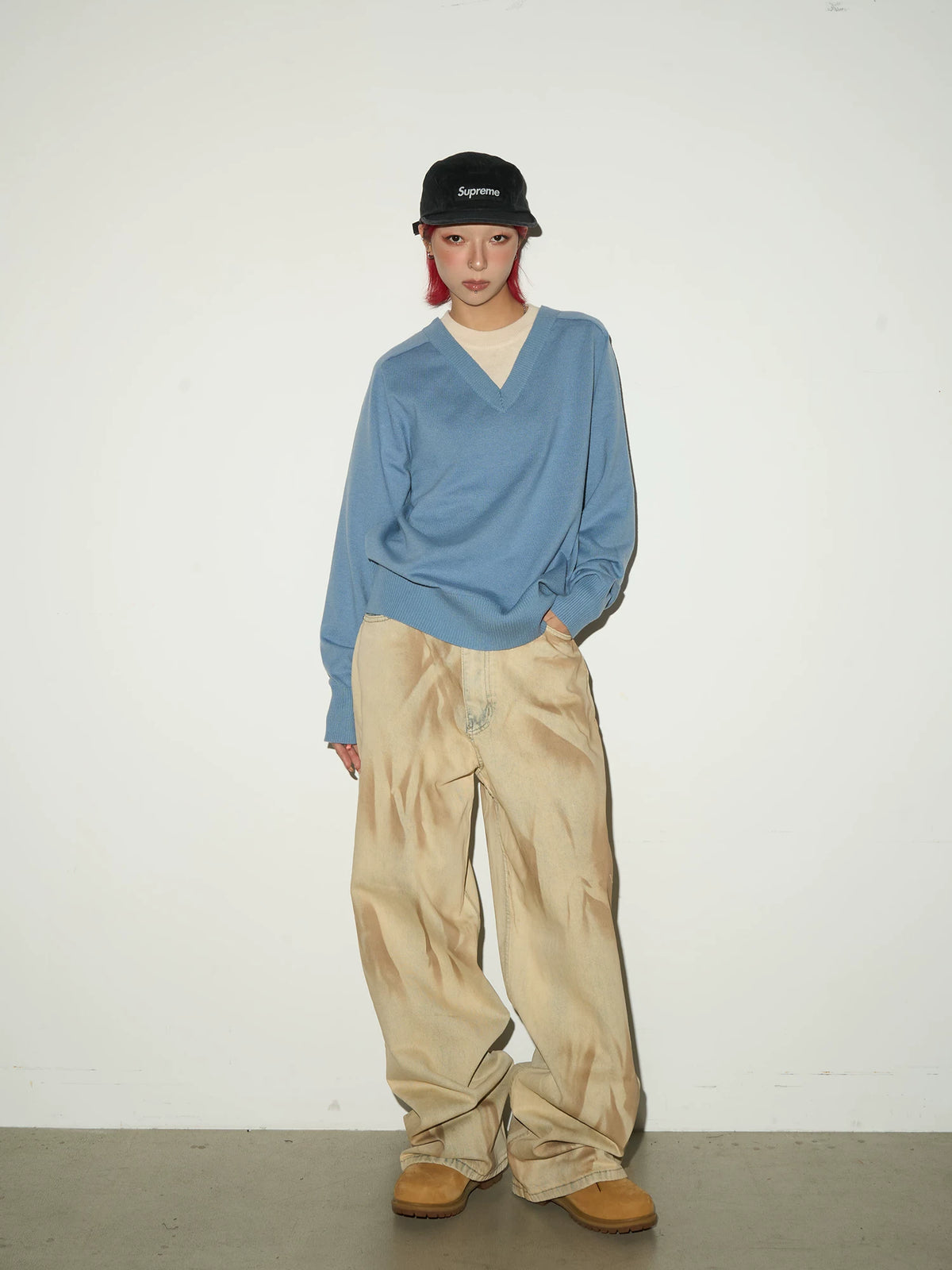 Tie-Dye Washed Damage Wide Leg Denim Jeans