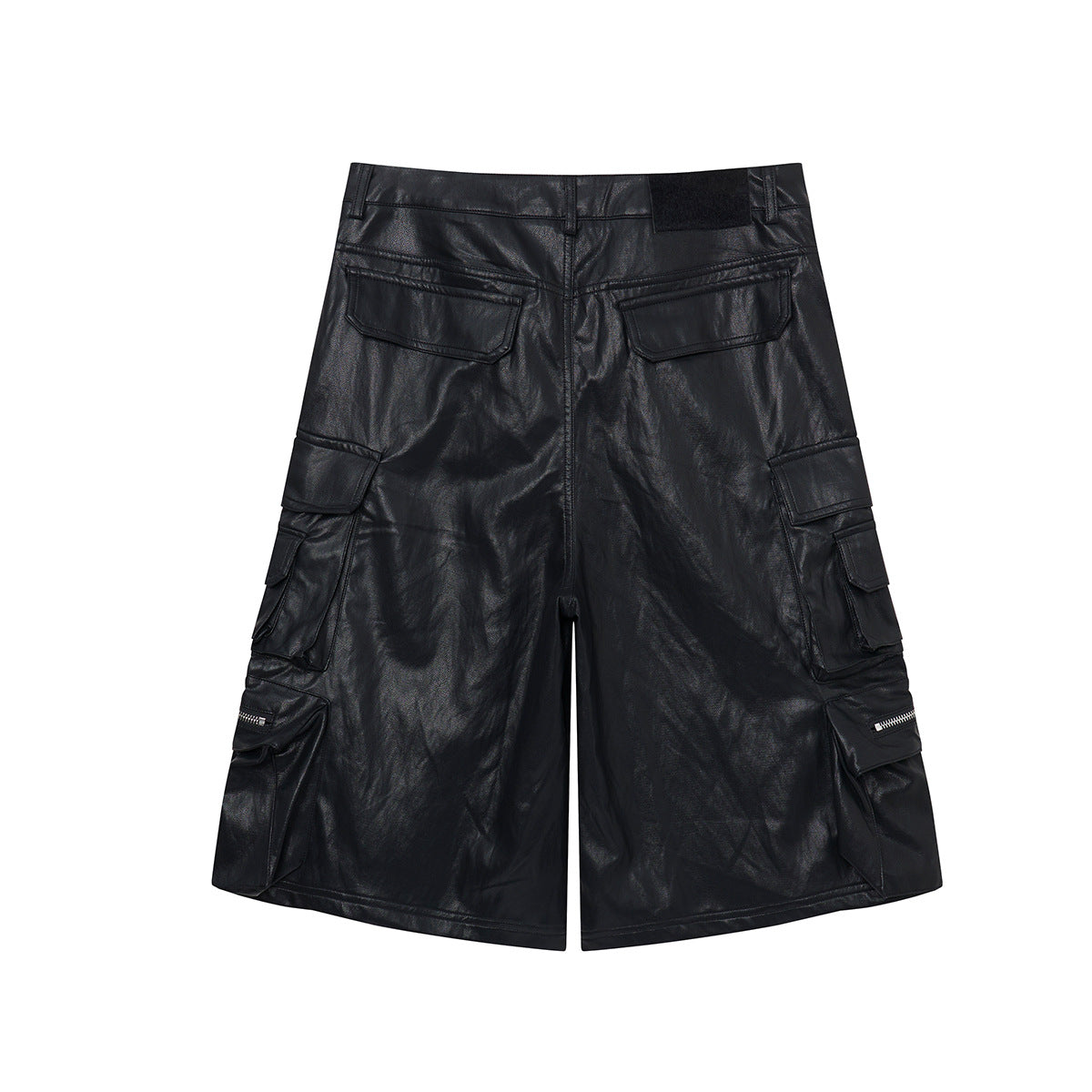PU Leather Pocket Cropped Wide Leg Cargo Hahf Pants