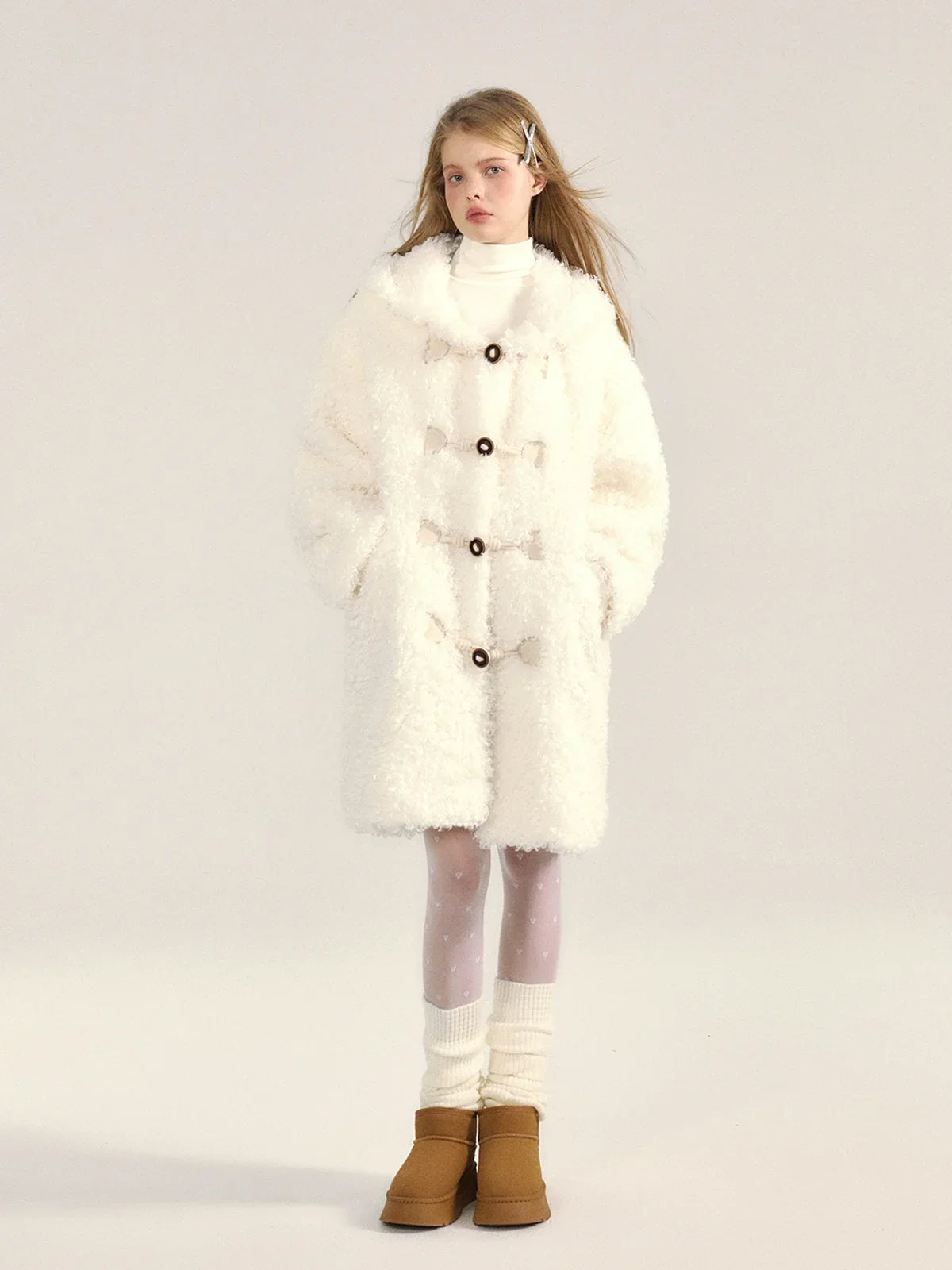 White Furry Sherpa Hooded Coat