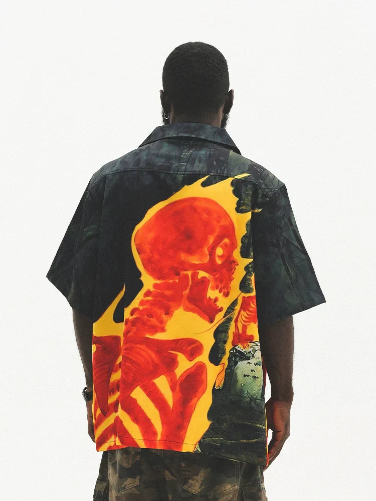 Skull Print Oversize Short Sleeve Shirt
