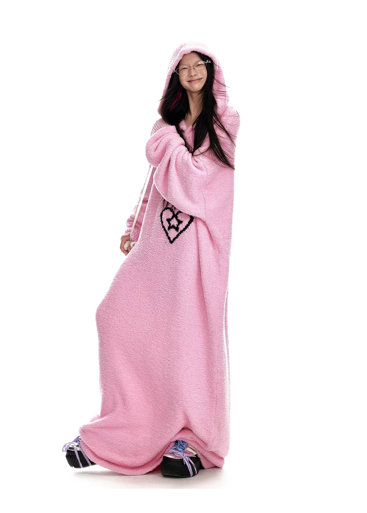 Fuzzy Hooded Knit Sweater Dress