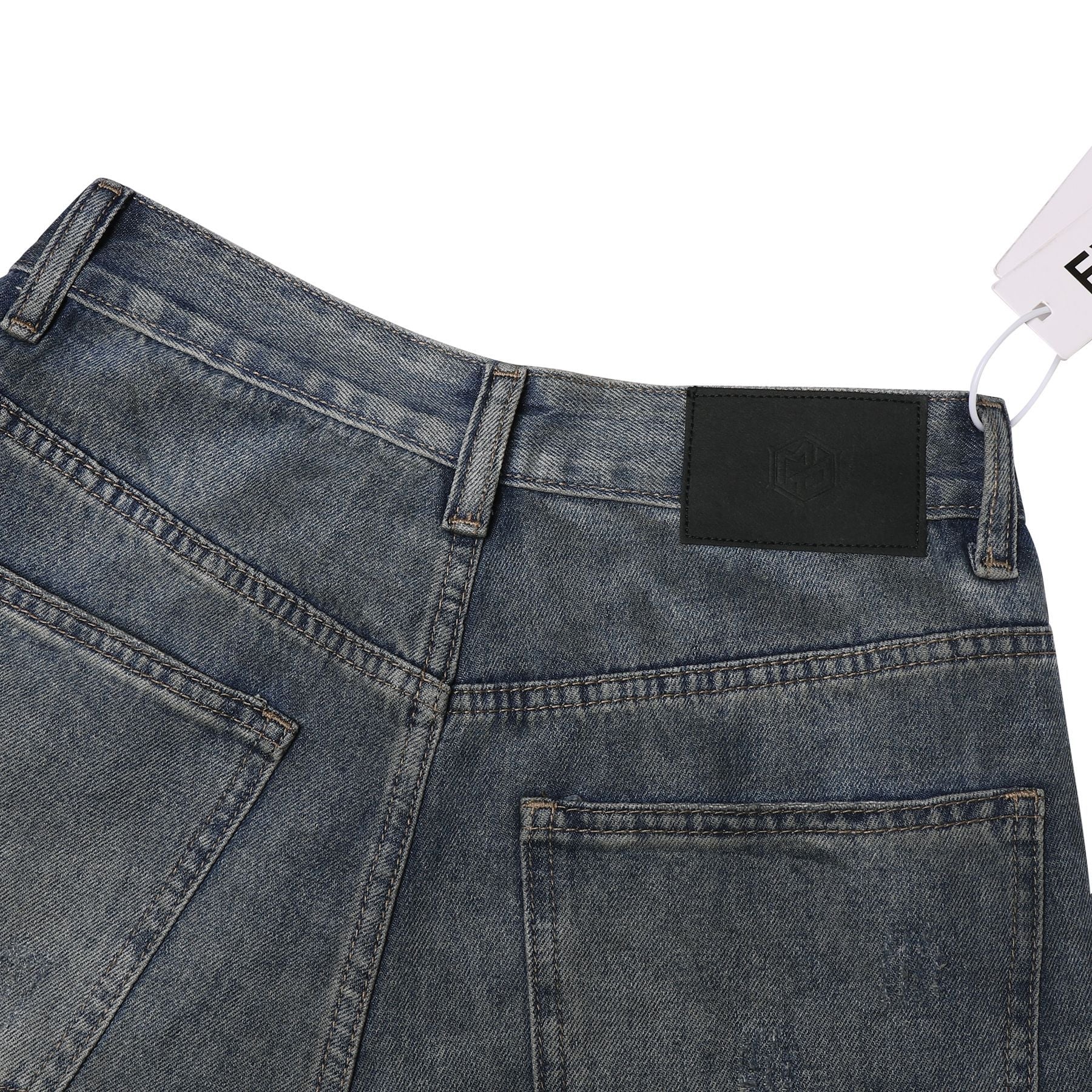 Washed Damage Wide Leg Denim Jeans