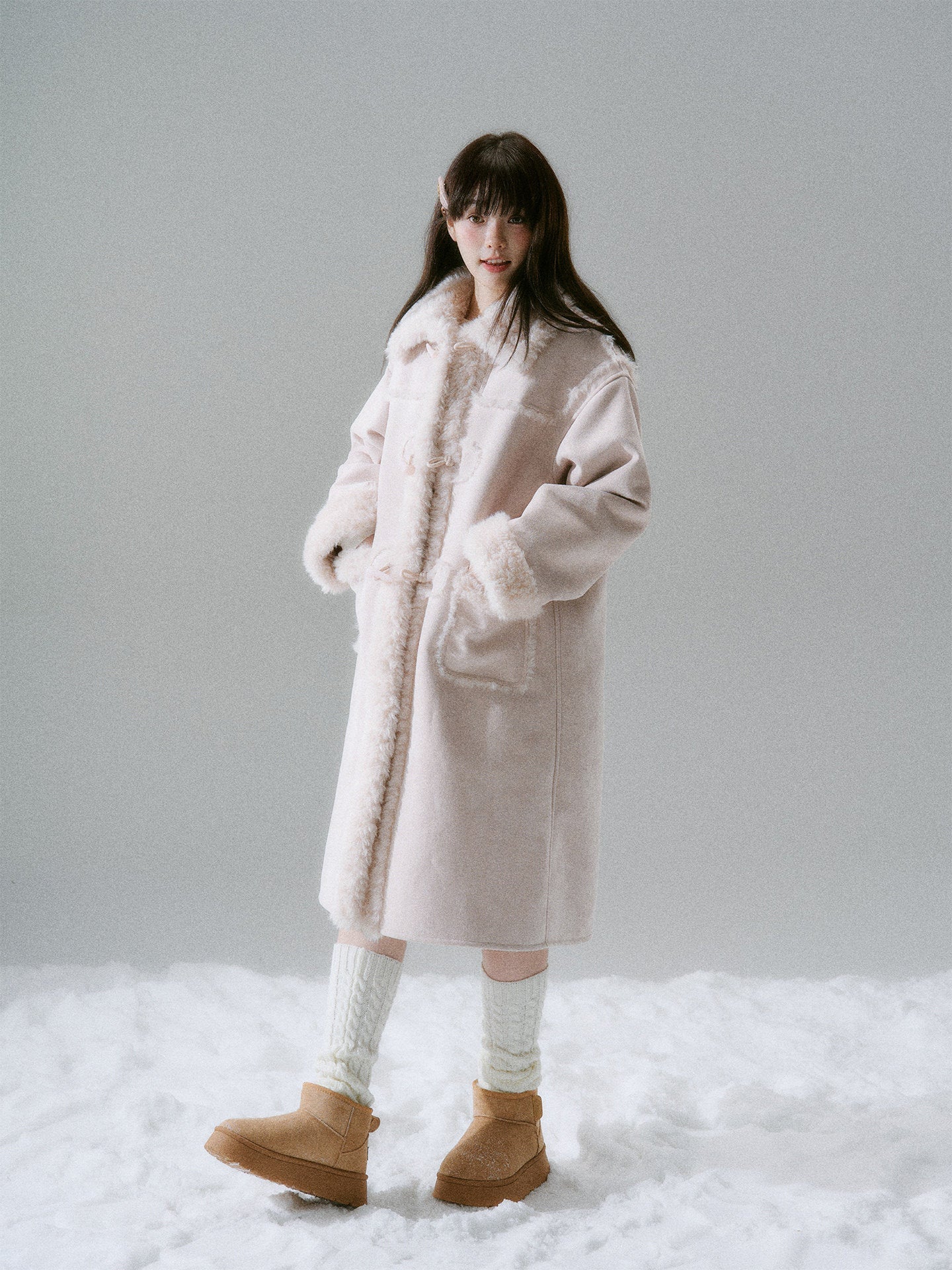 Cream Oak College Vintage Fur Horn Button Coat