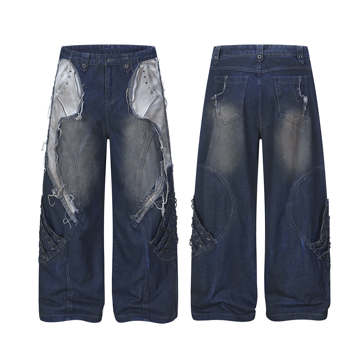 Heavyweight Washed Deconstructed Wide Leg Denim Jeans