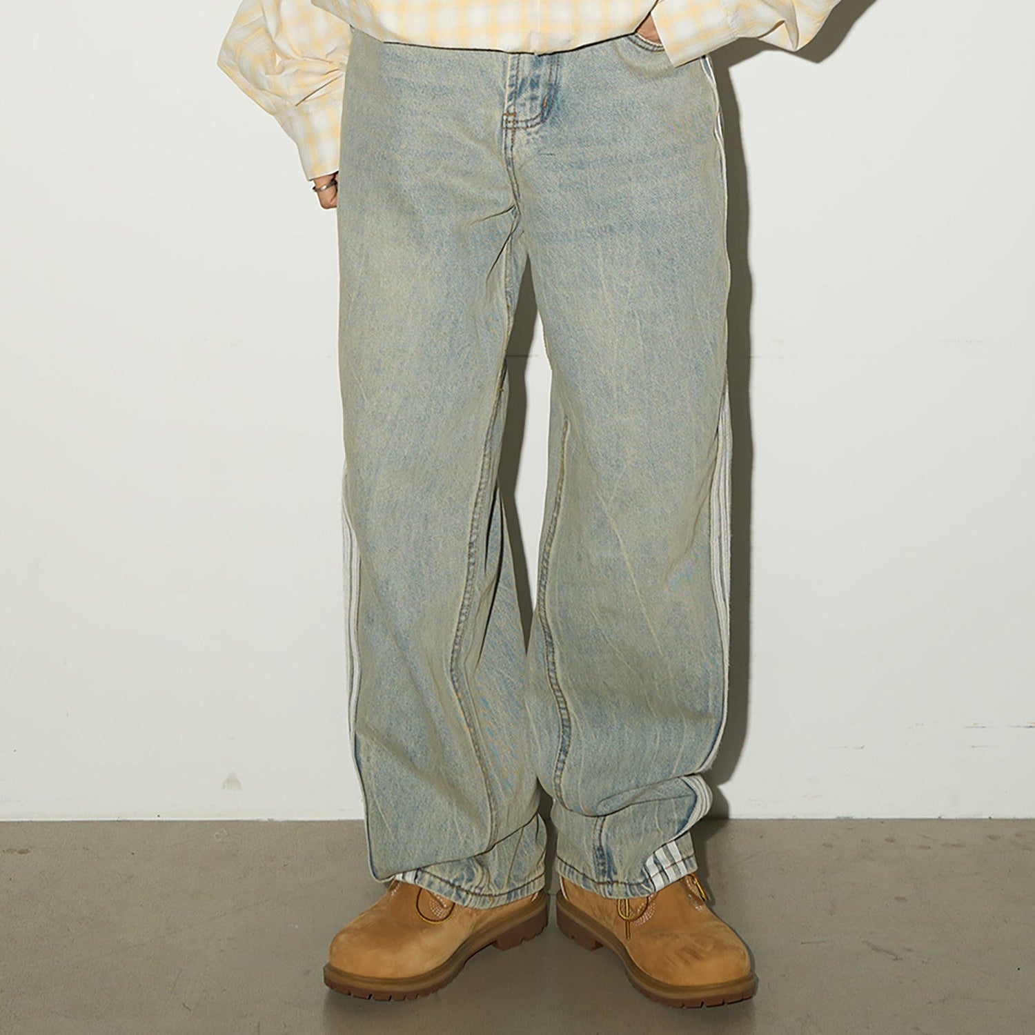 Three-Stripe Damage Denim Jeans
