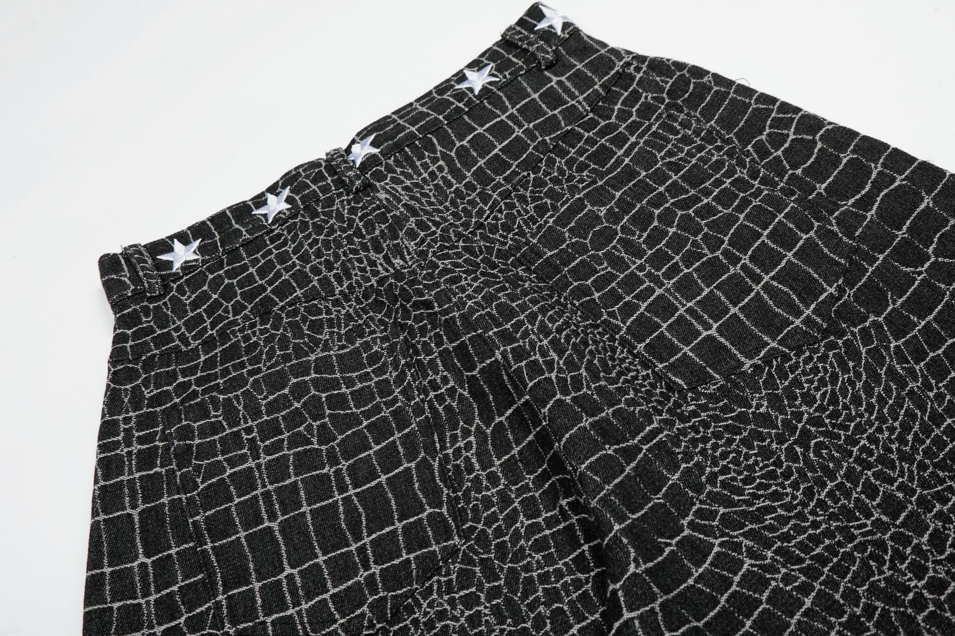 Crocodile Pattern Star Studs Wide Leg Pants