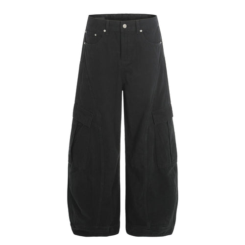 Gewaschene Cargo-Hose mit geschwungenen Taschen und mehreren Fächern - Schwarz / S