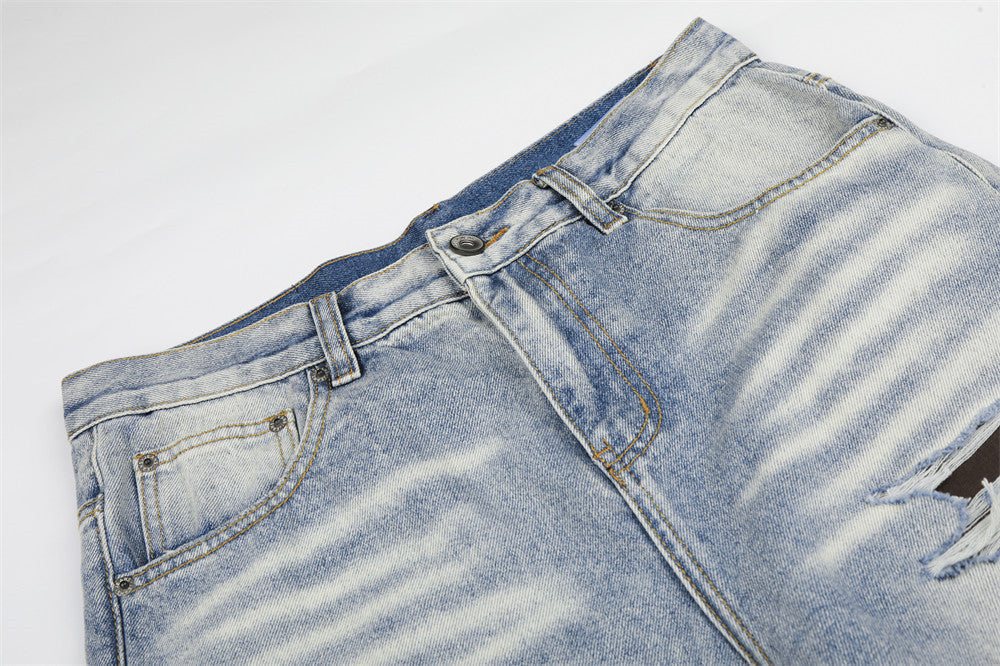 Distressed Camouflage Wide-Leg Jeans
