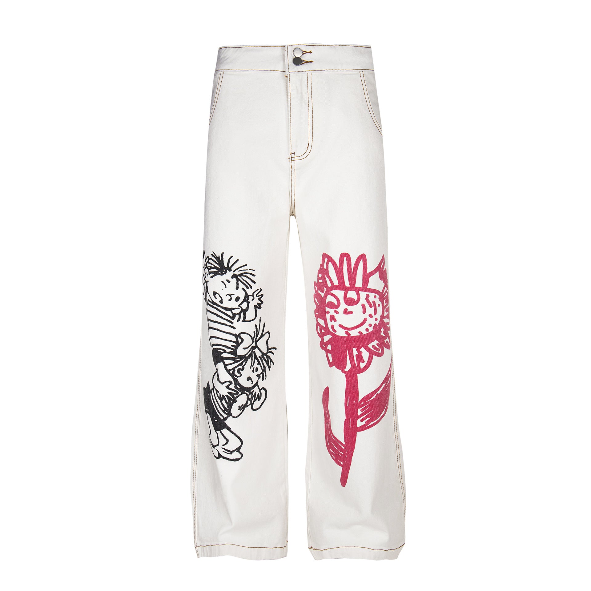 Jeans à fleurs de dessin animé graffiti