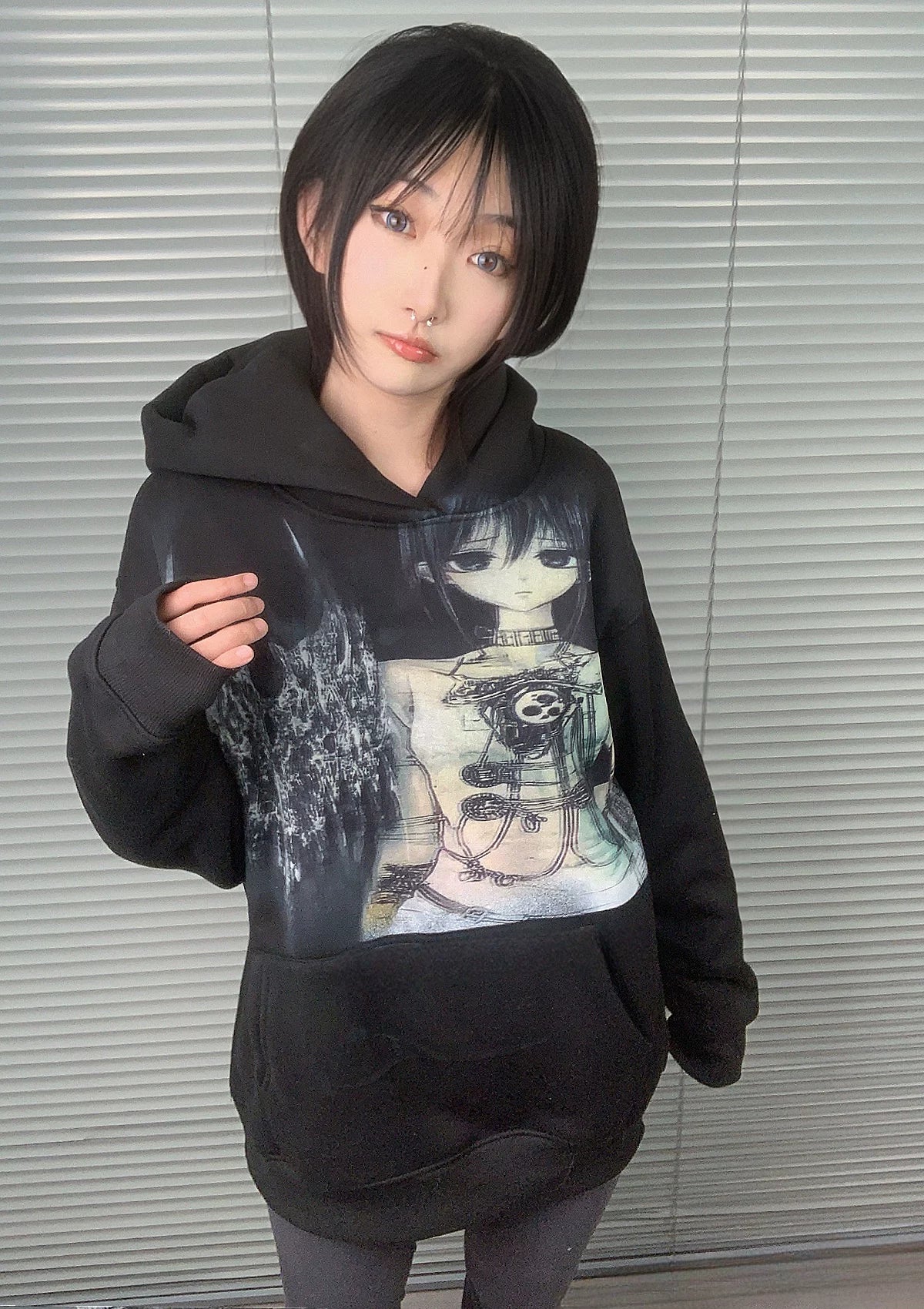 Acid Metal Girl Print Heavyweight Fleece-Lined Hoodie