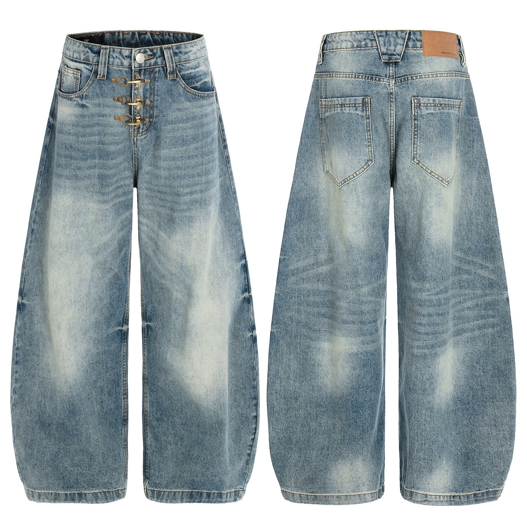 Washed Whisker Curved Denim Jeans