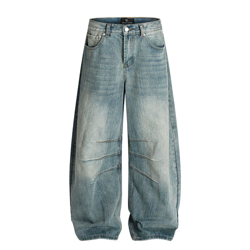 Gewaschene Jeans mit geschwungenen Falten - Blau / S