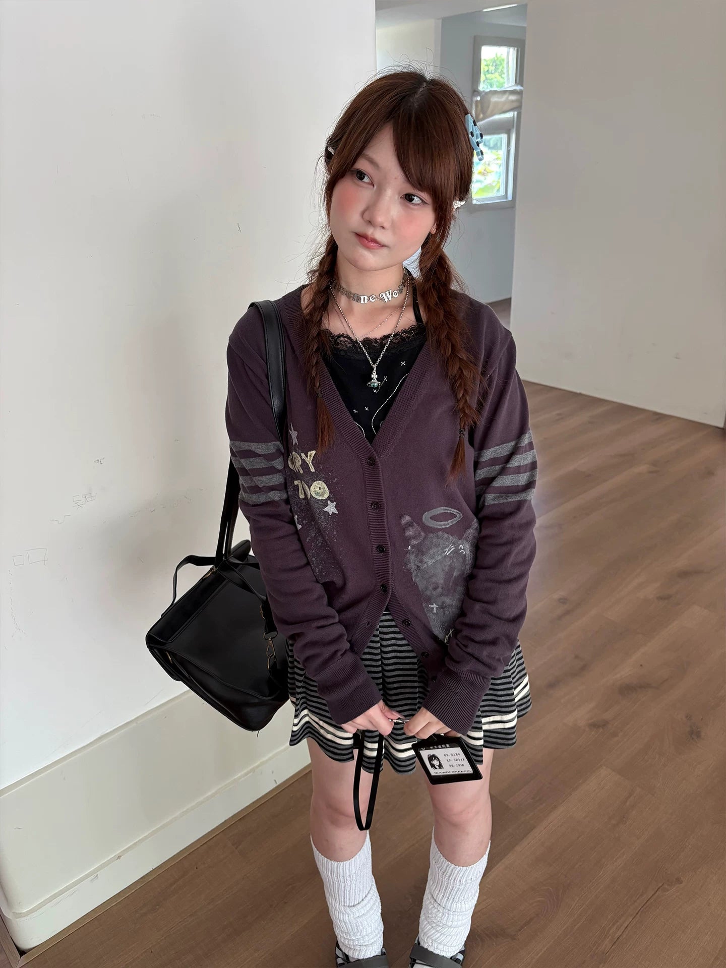 Three-Stripe Button Knit Cardigan