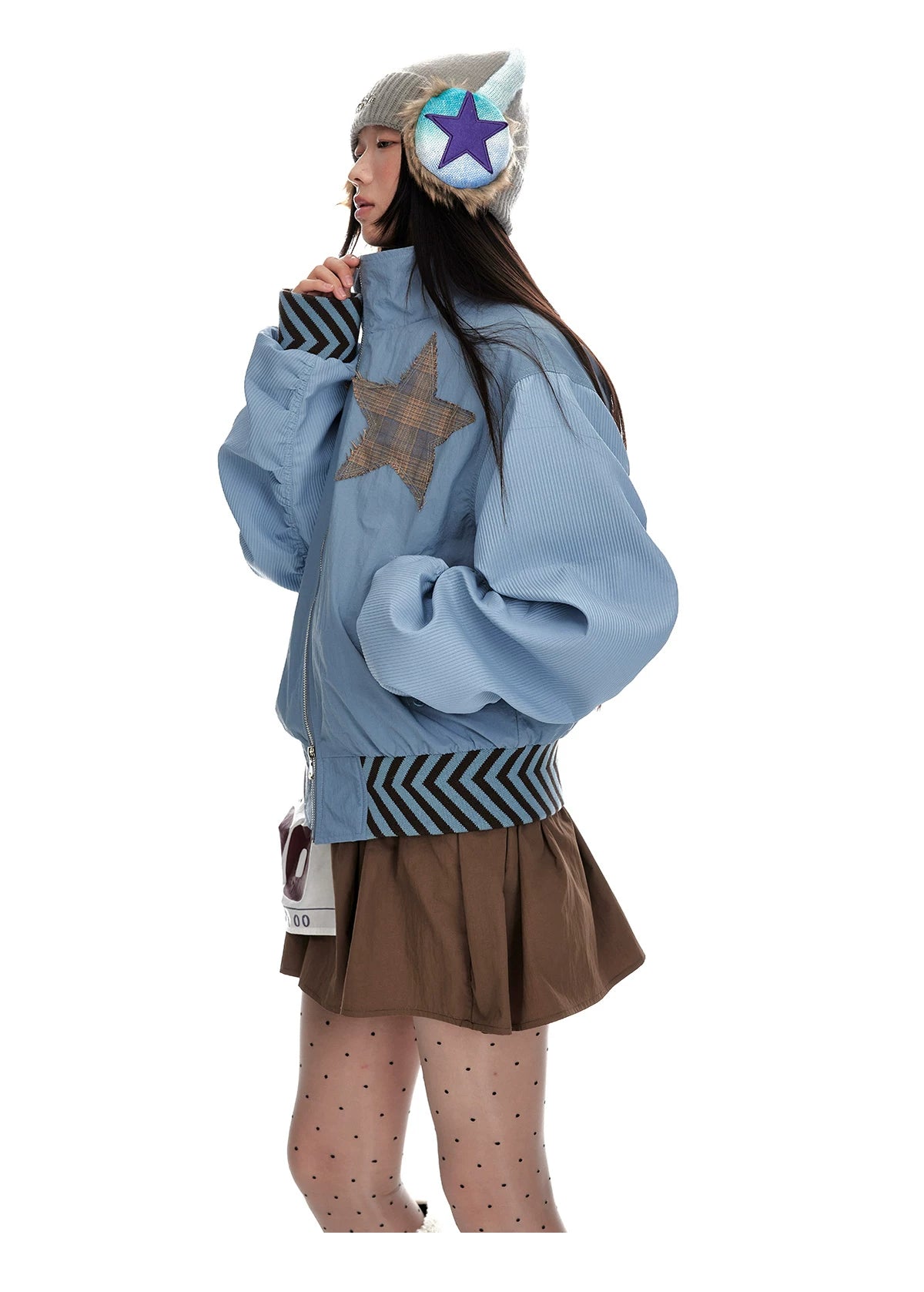 Stand Neck Double Zipper Oversize Jacket