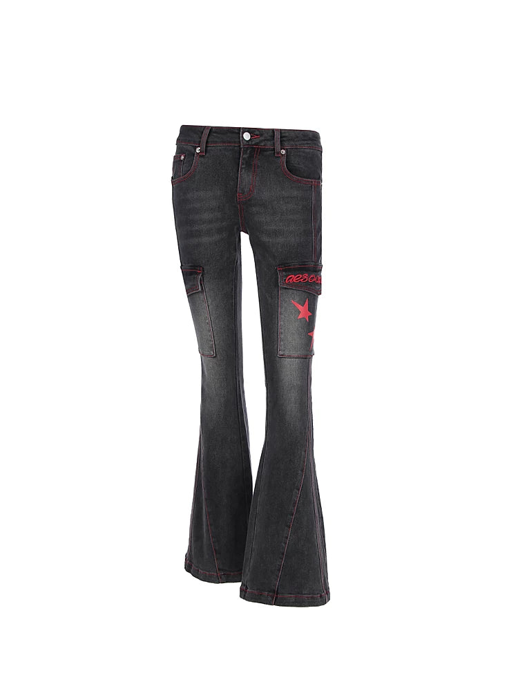 Washed Stretch Slim Flare Denim Jeans