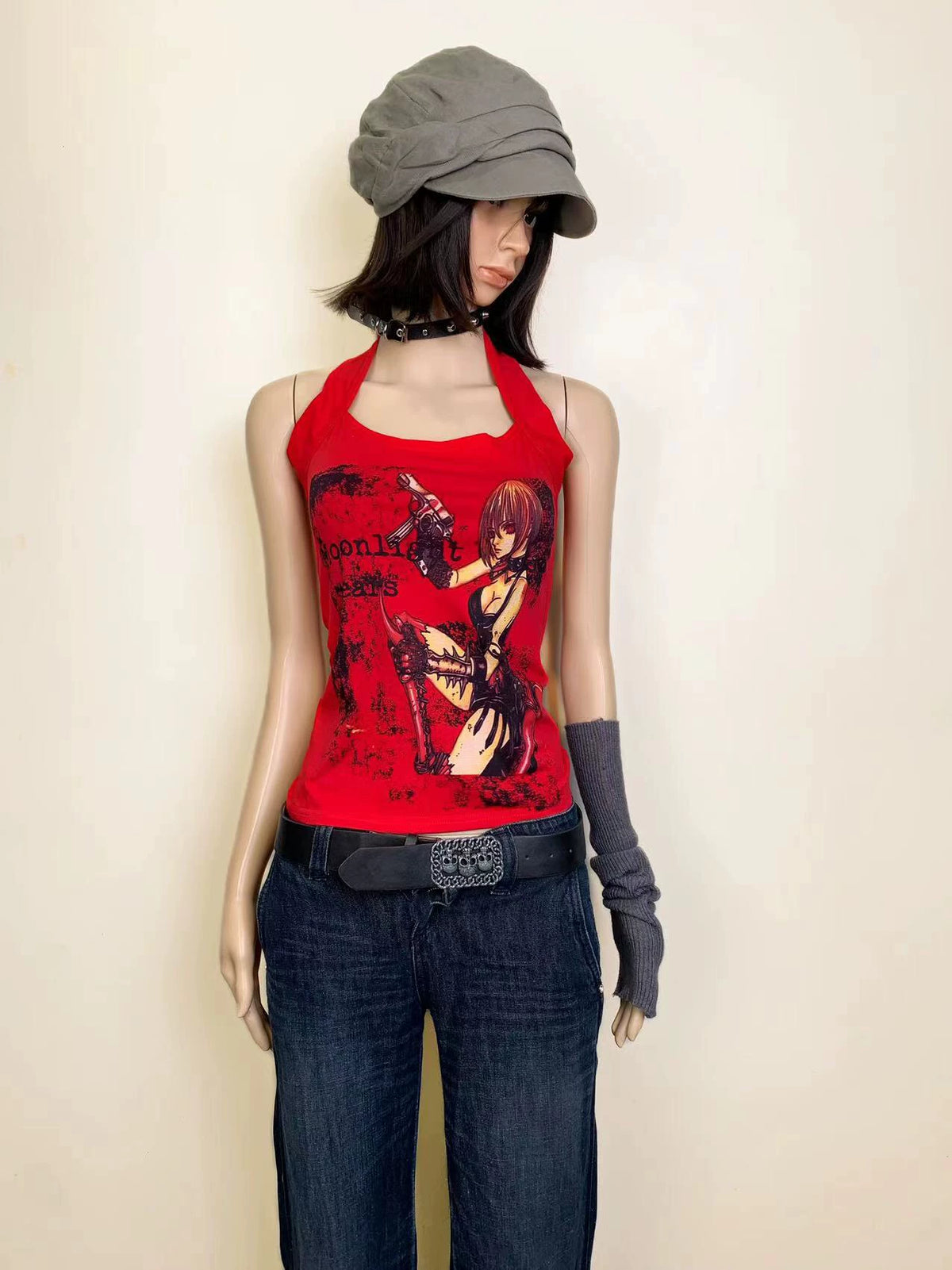 Cartoon Print Halter Tank Top