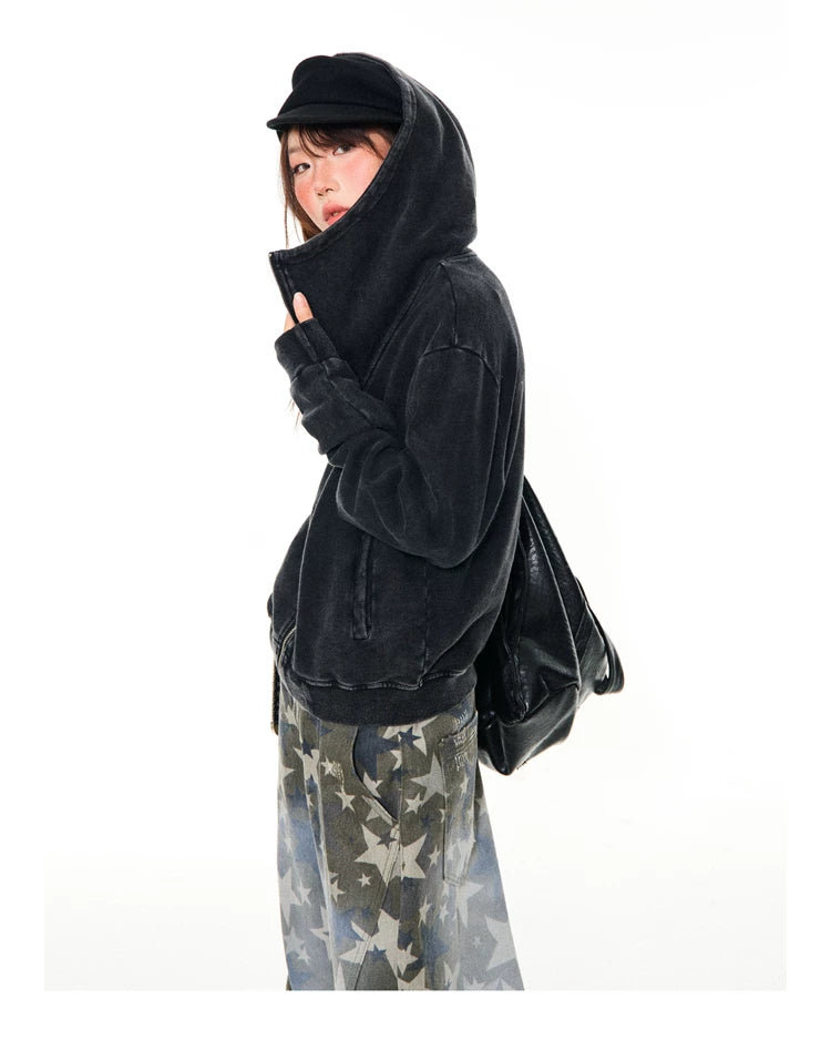 Asymmetrical Zipper Oversize Hooded Jacket