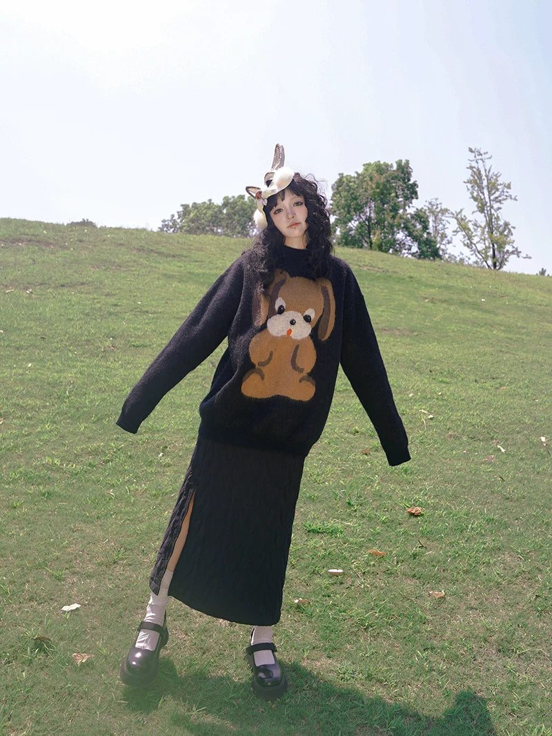 Dog Graphic Design Oversize Knit Sweater