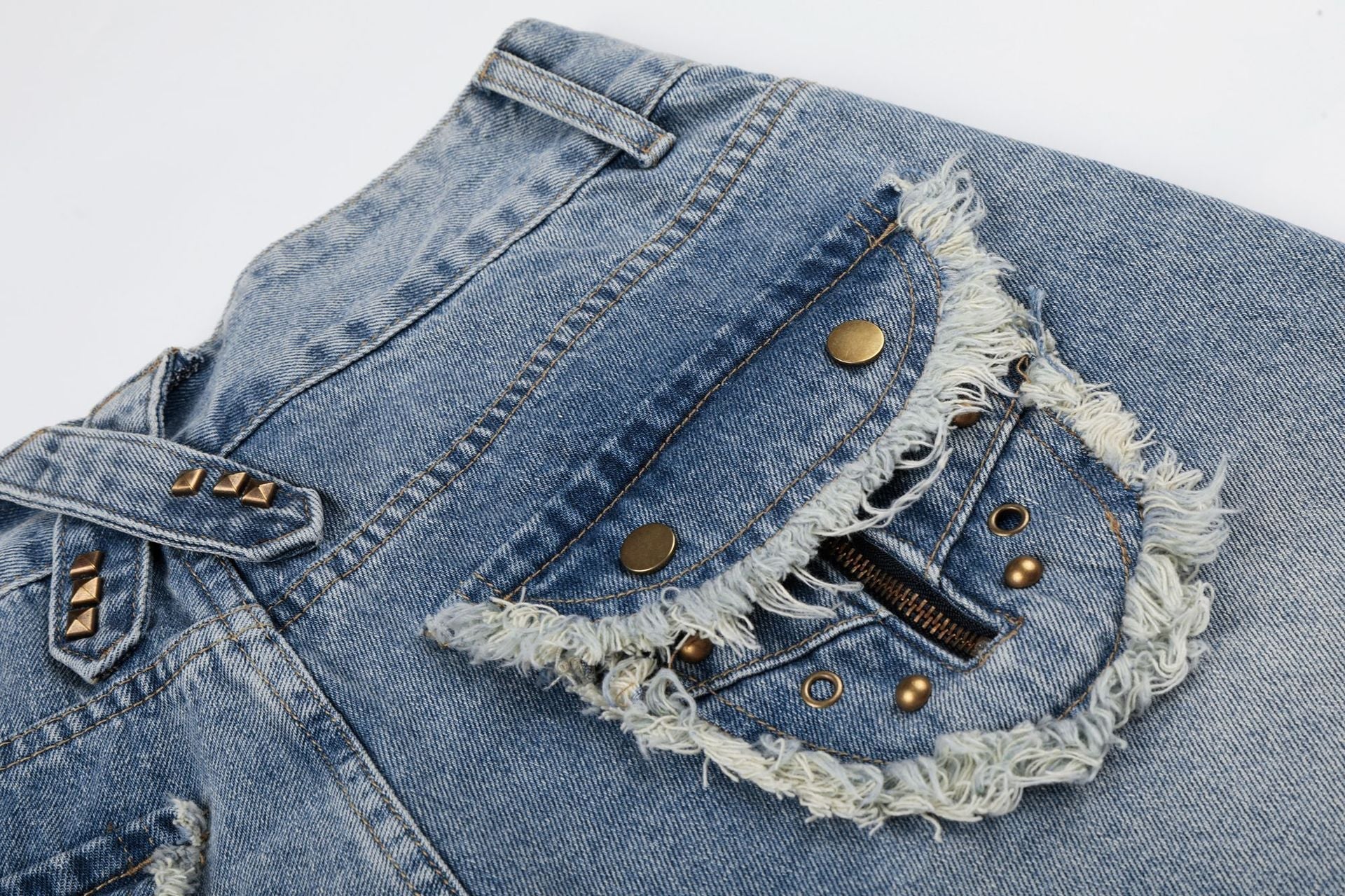 Fringe Studs Denim Jort