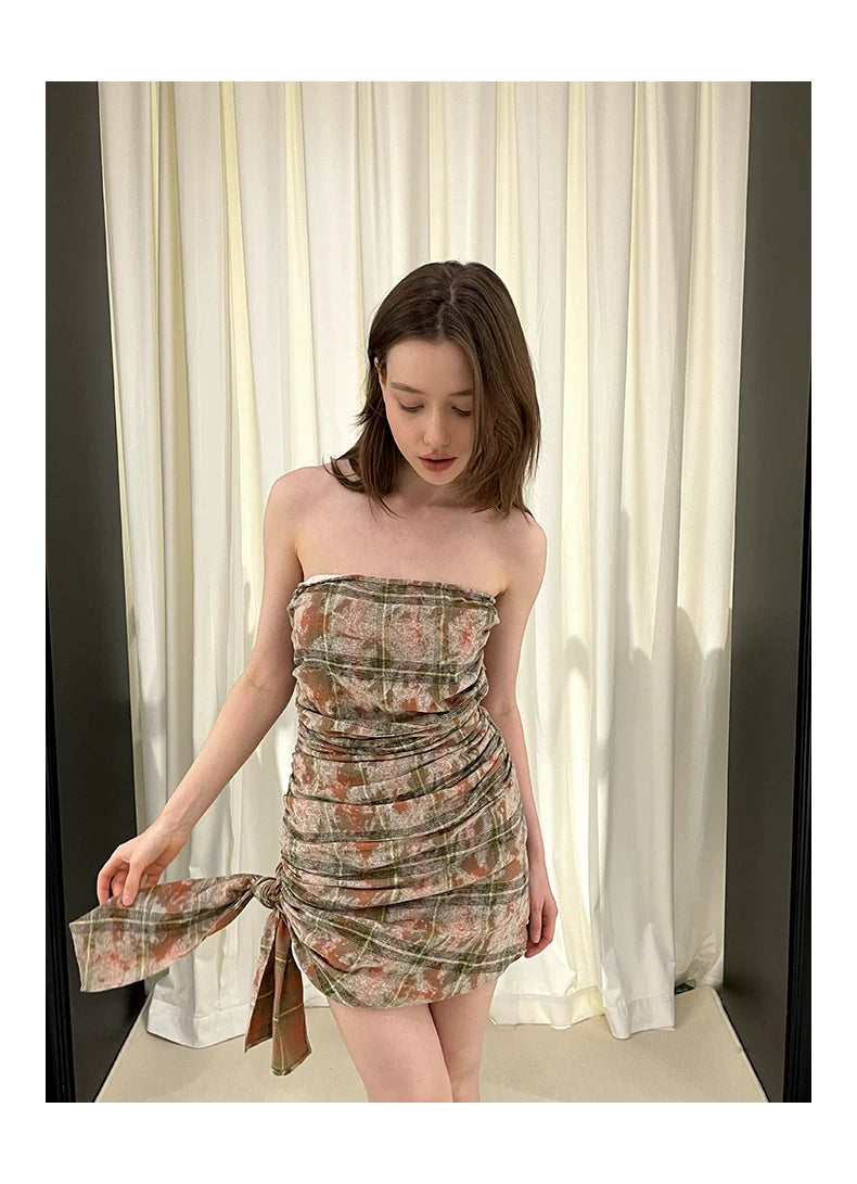 Robe chemise bustier à carreaux